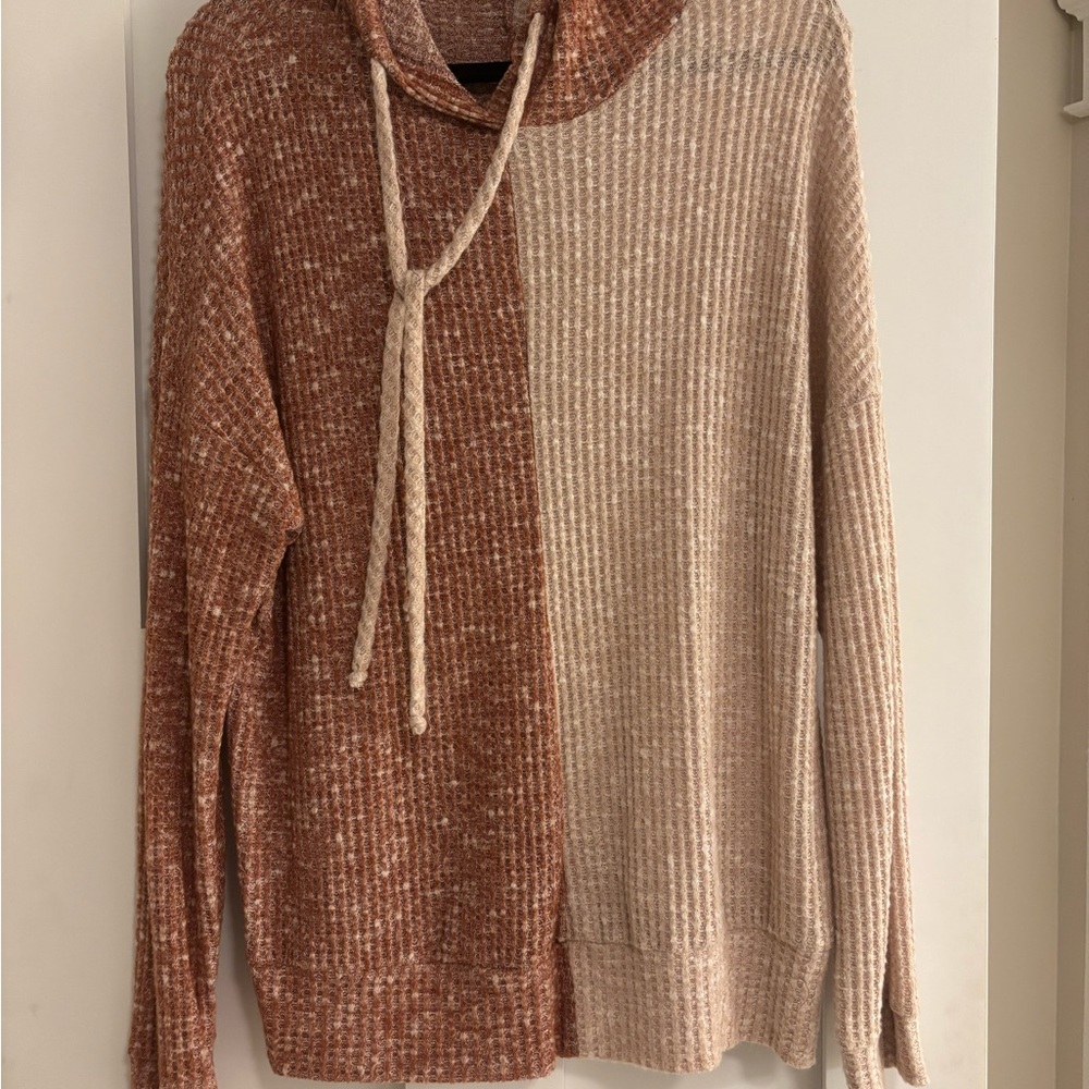 White Birch Textured Knit Sweater in Brown and Cream